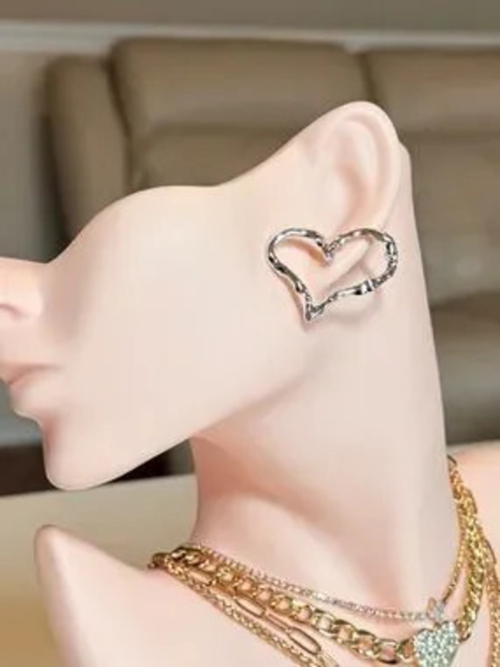 Silver-Tone Heart Stud Earrings